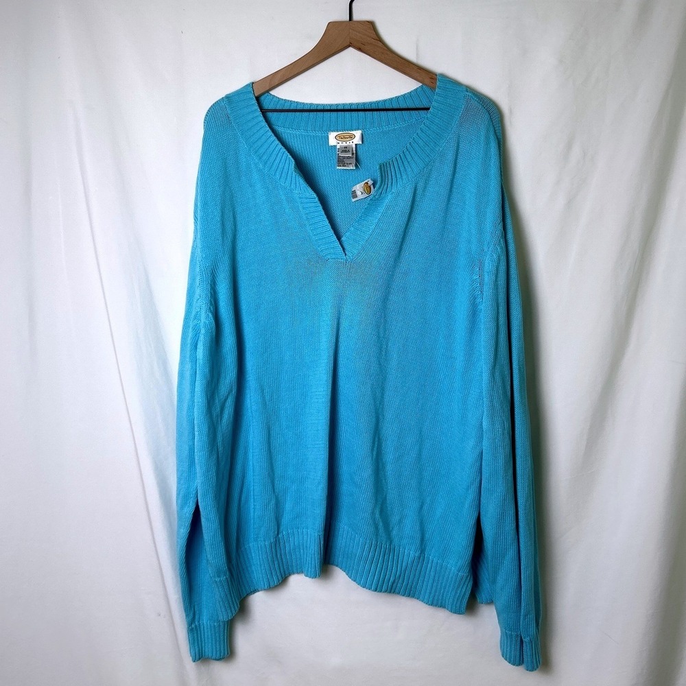 Talbots Women Plus Size 3X V-Neck Knit Sweater Turquoise Blue Coastal Preppy NEW